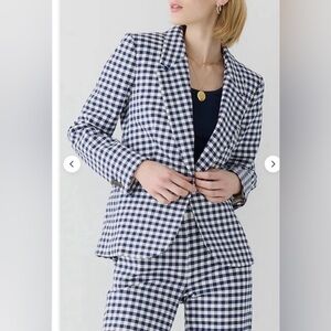 J. Crew Navy and White Gingham Blazer